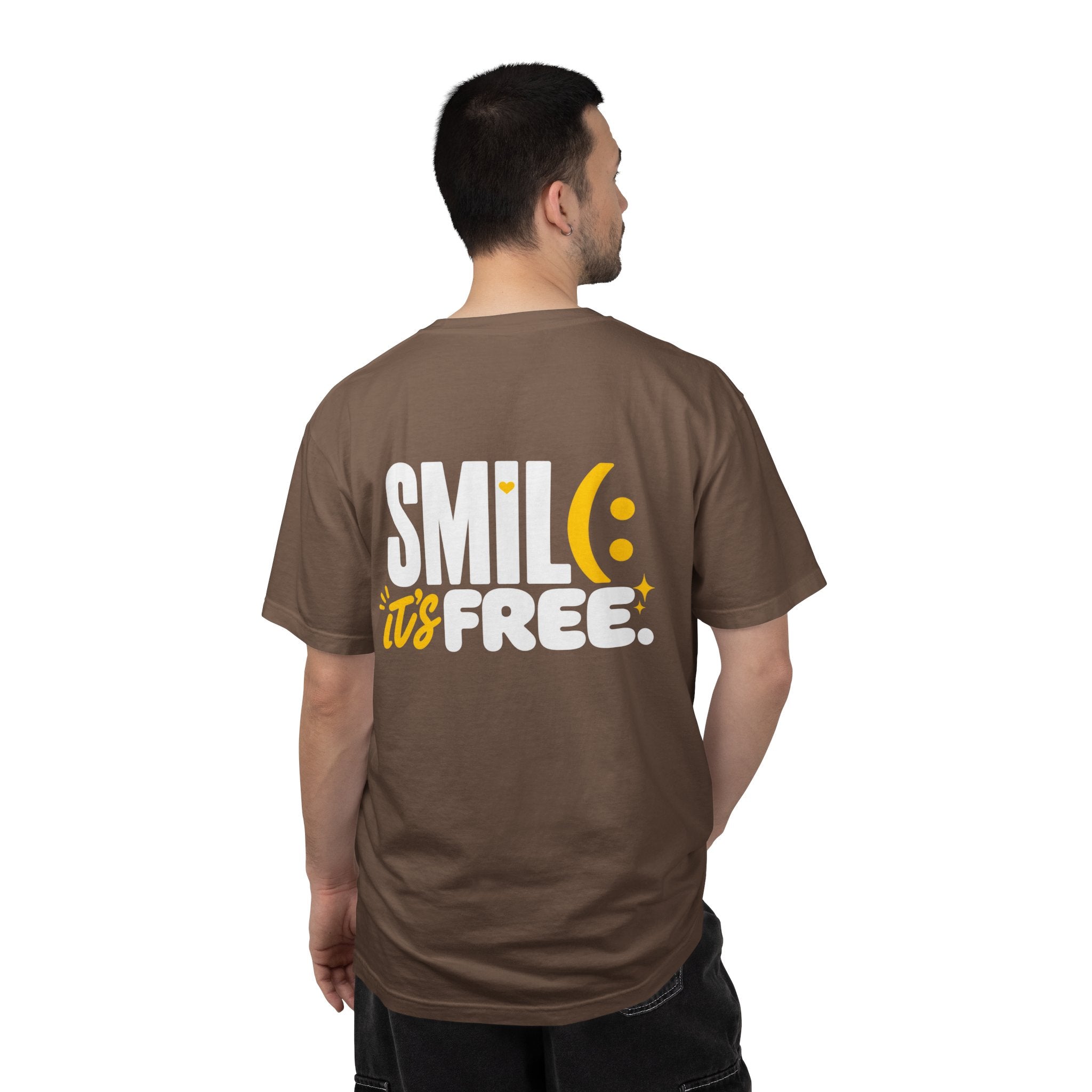 SMIL(: IT’S FREE. White & Yellow Front-and-Back Garment-Dyed Tee