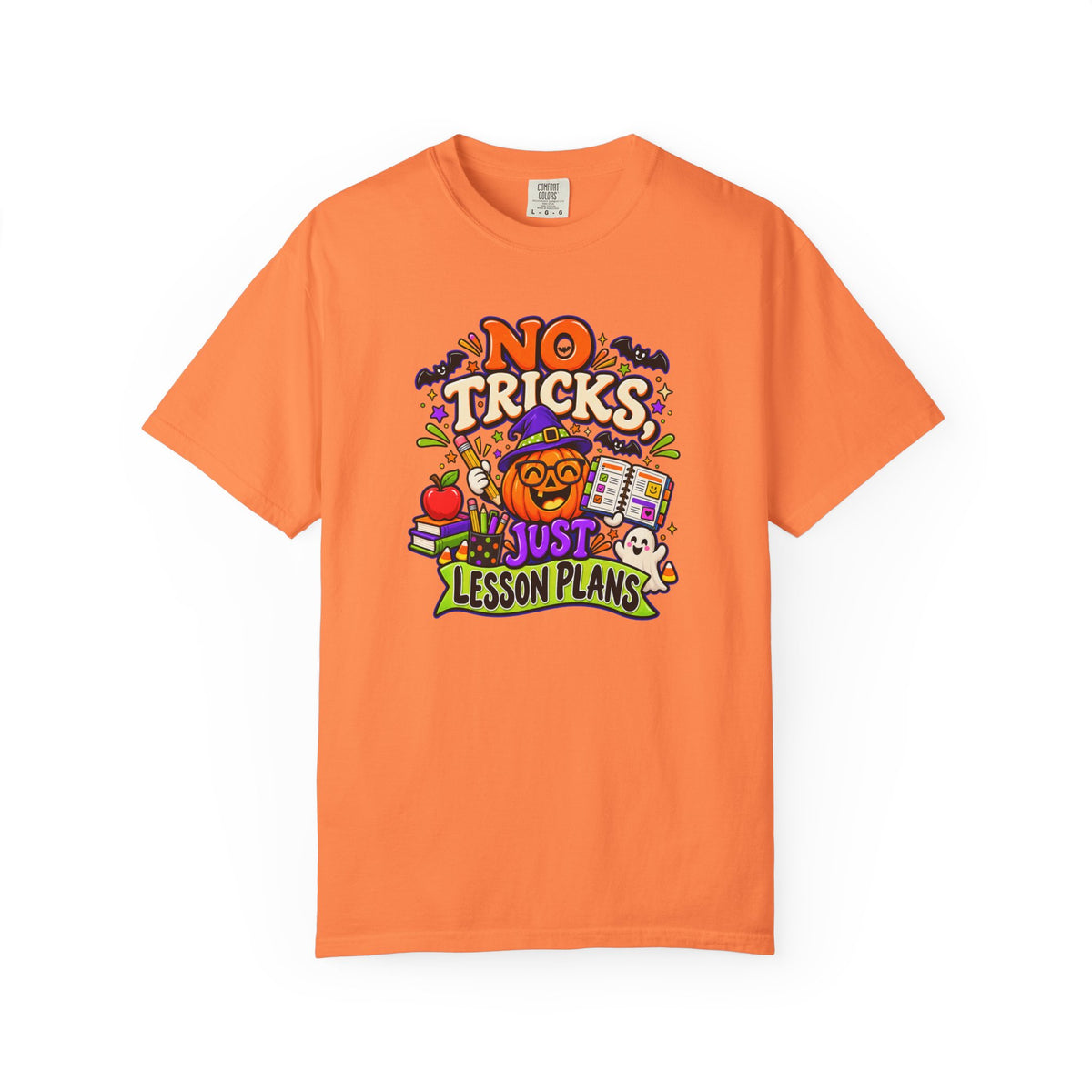 Halloween Teacher T-Shirt - "No Tricks, Just Lesson Plans"