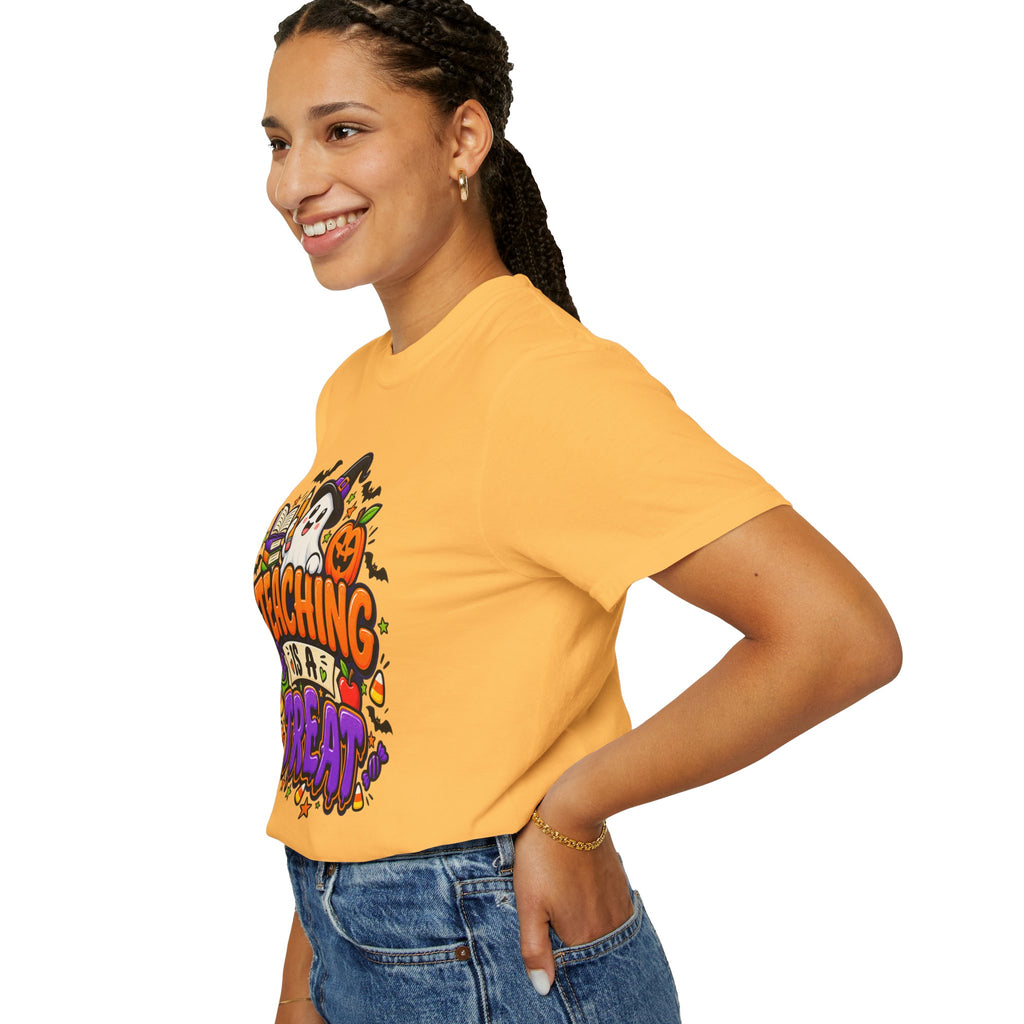Teaching Is a Treat Halloween T-Shirt — Cute Ghost & Pumpkin Teacher Tee