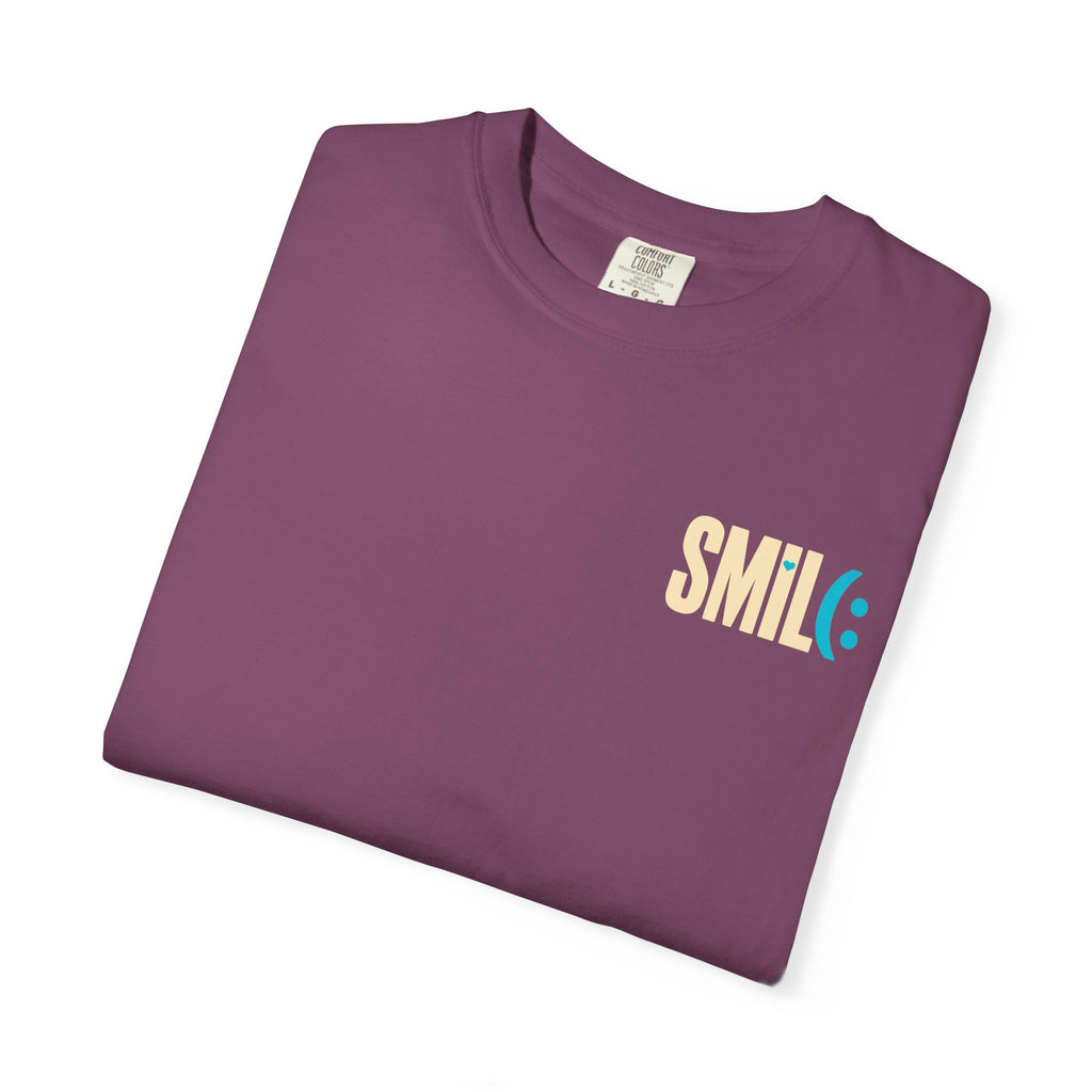 SMIL(: IT’S FREE. Charcoal & Plum Front-and-Back Tee
