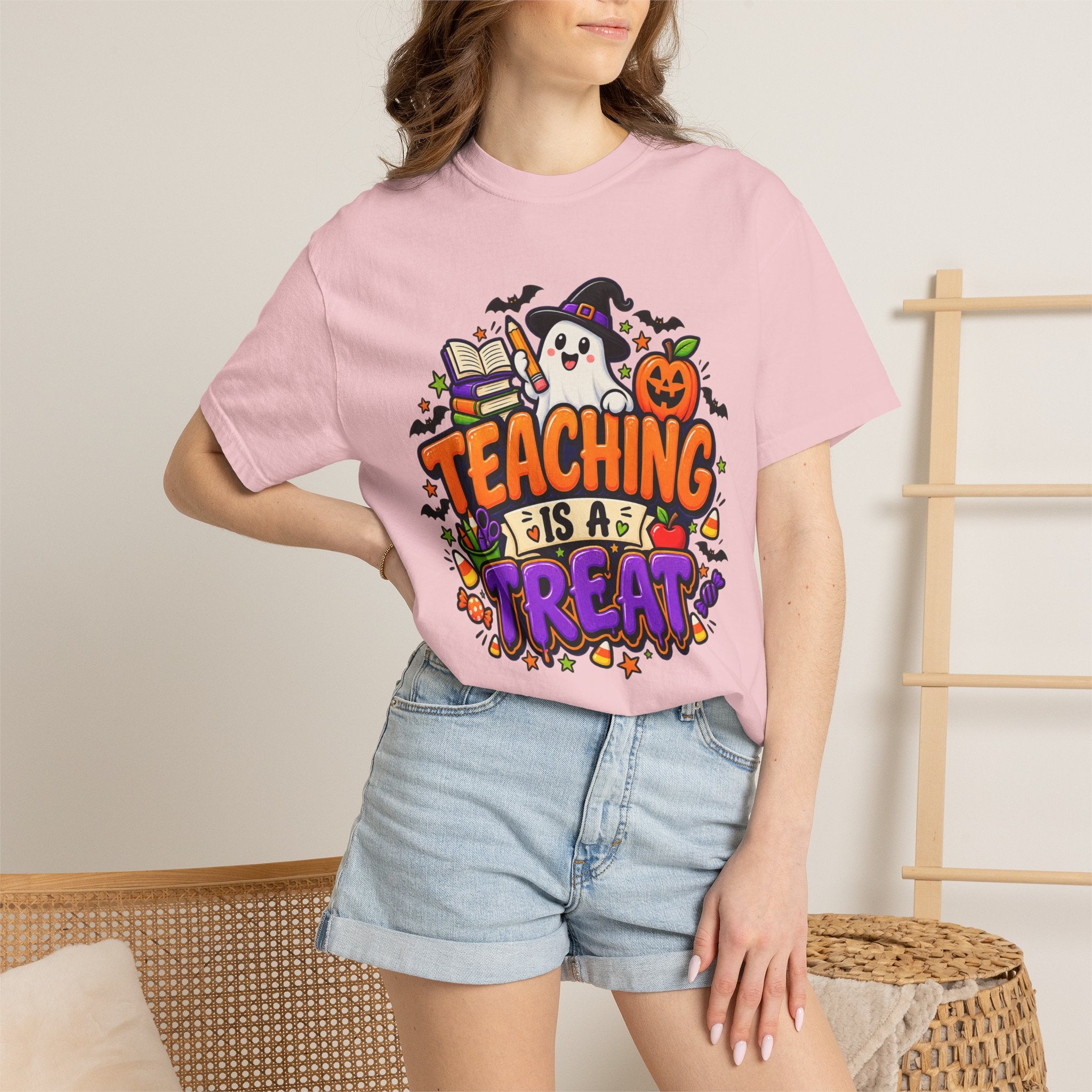 Teaching Is a Treat Halloween T-Shirt — Cute Ghost & Pumpkin Teacher Tee