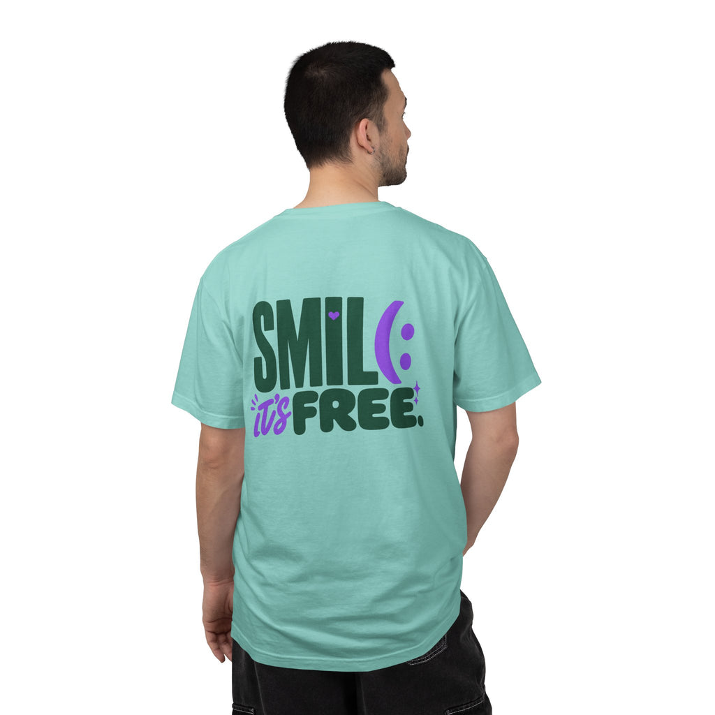 SMIL(: IT’S FREE. Green & Purple Front-and-Back Garment-Dyed Tee