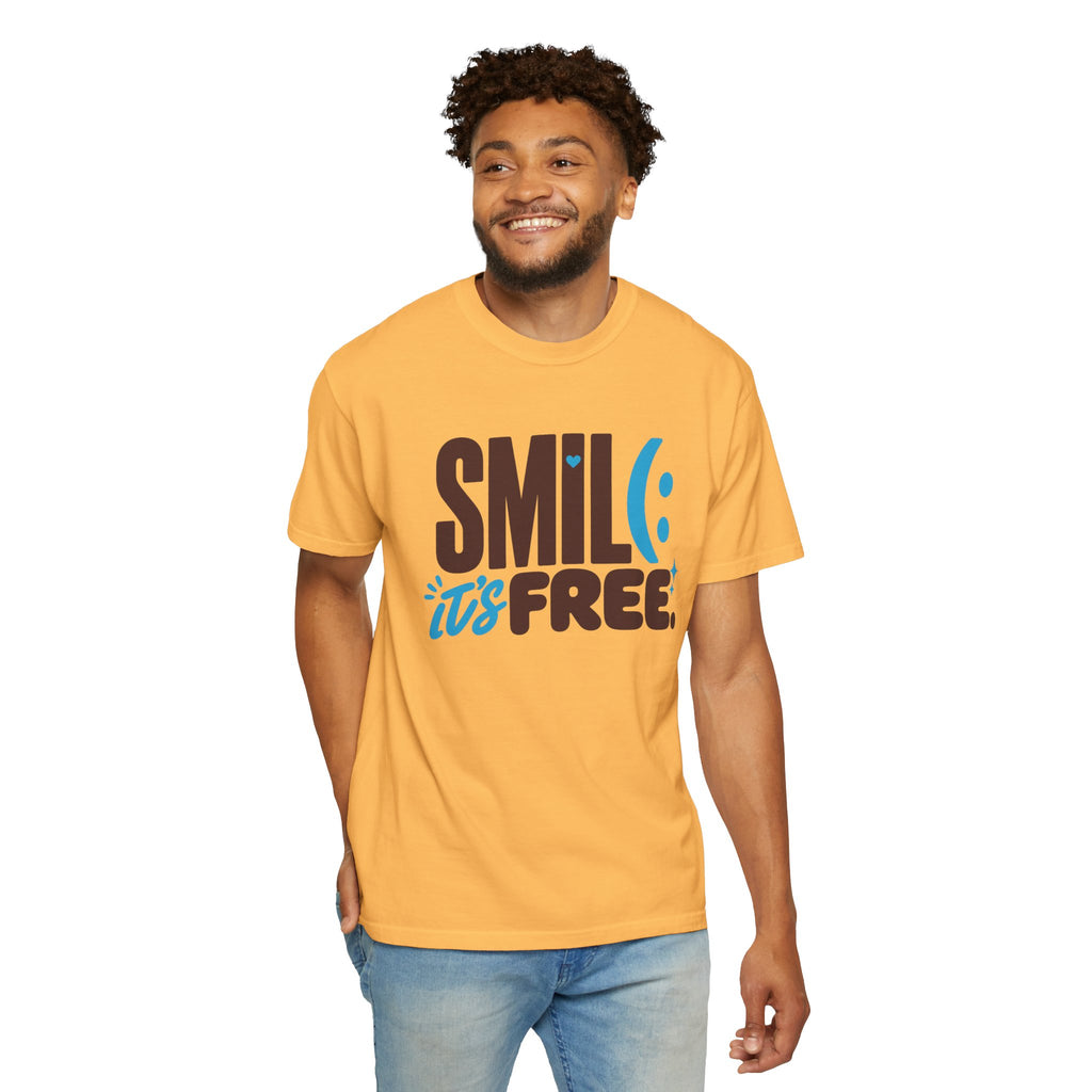 SMIL(: IT’S FREE. Brown & Bright Blue Garment-Dyed Graphic Tee