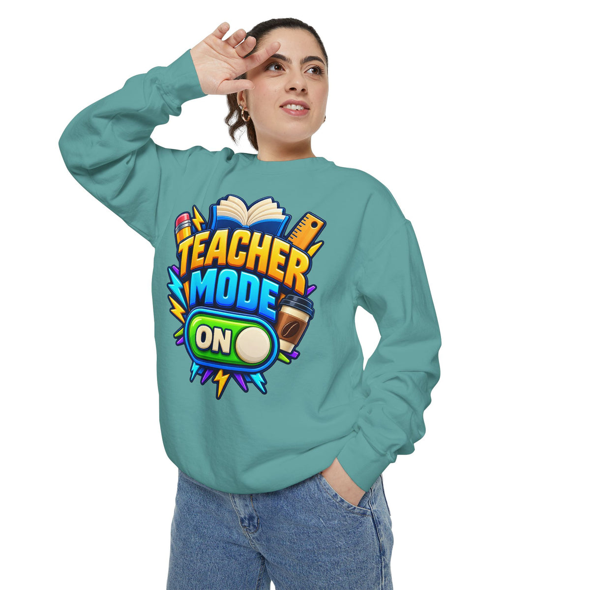 Teacher Mode On Sweatshirt 📚☕ | Funny Teacher Crewneck