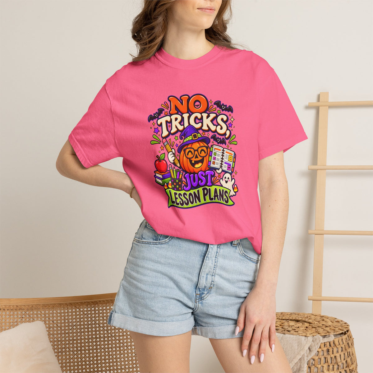 Halloween Teacher T-Shirt - "No Tricks, Just Lesson Plans"