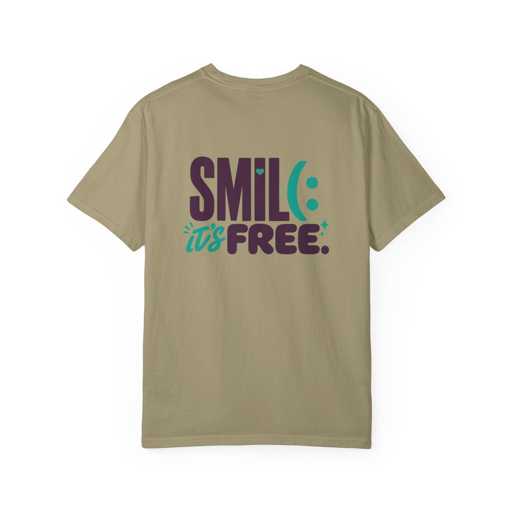 SMIL(: IT’S FREE. Front & Back Garment-Dyed Graphic Tee
