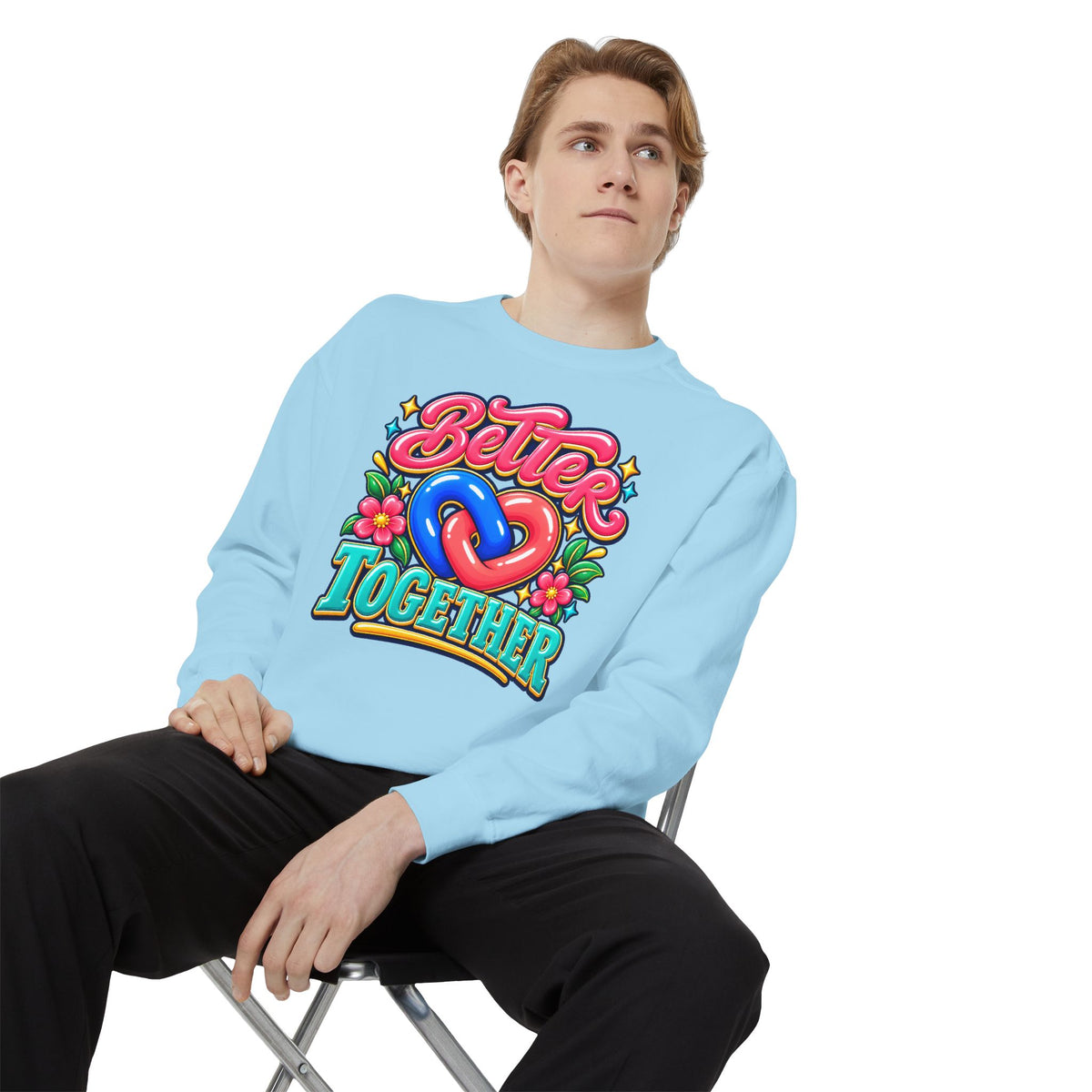 Better Together Heart Sweatshirt — Yellow & Aqua