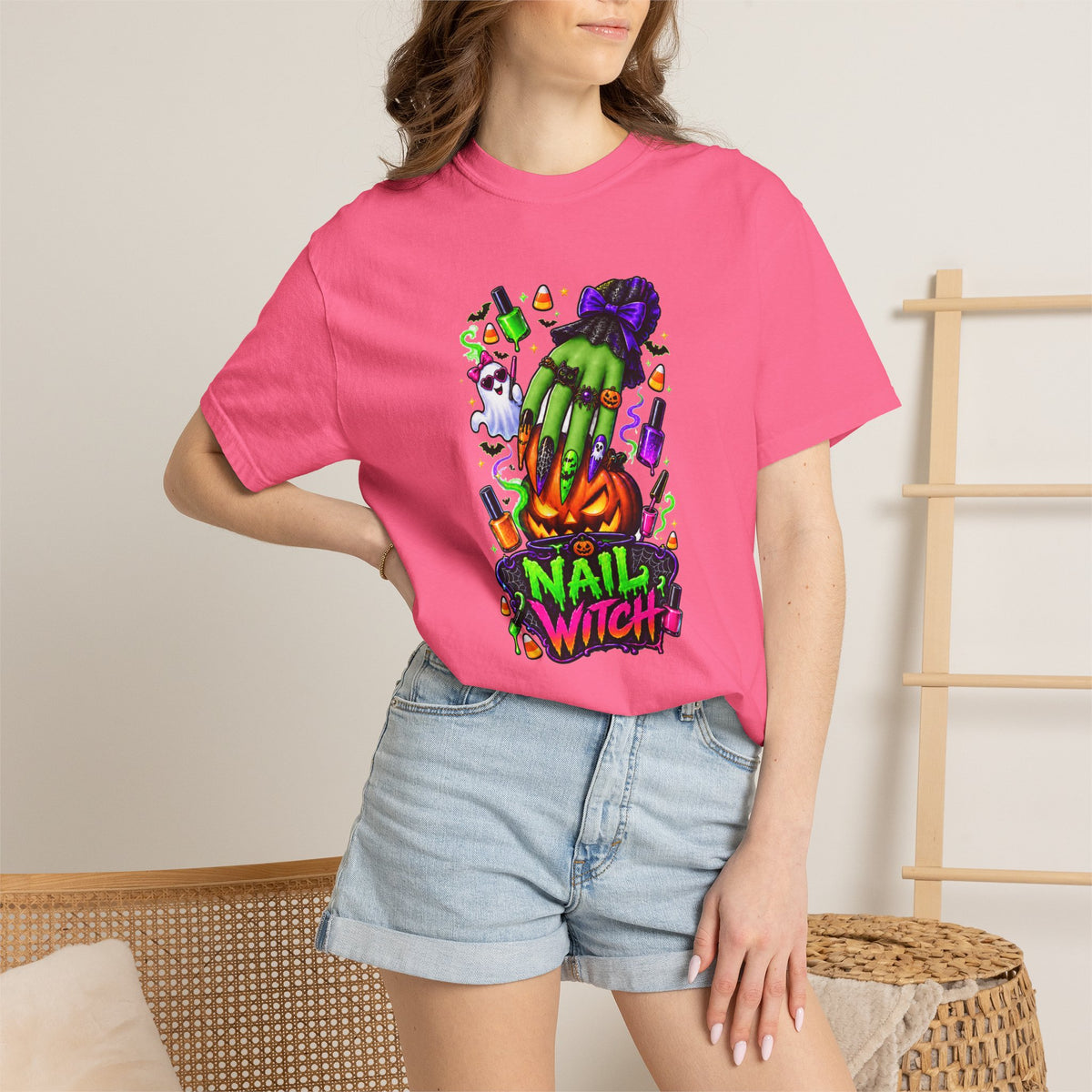 Nail Witch Halloween Tee – Adult Unisex Nail Tech & Beauty Salon Shirt