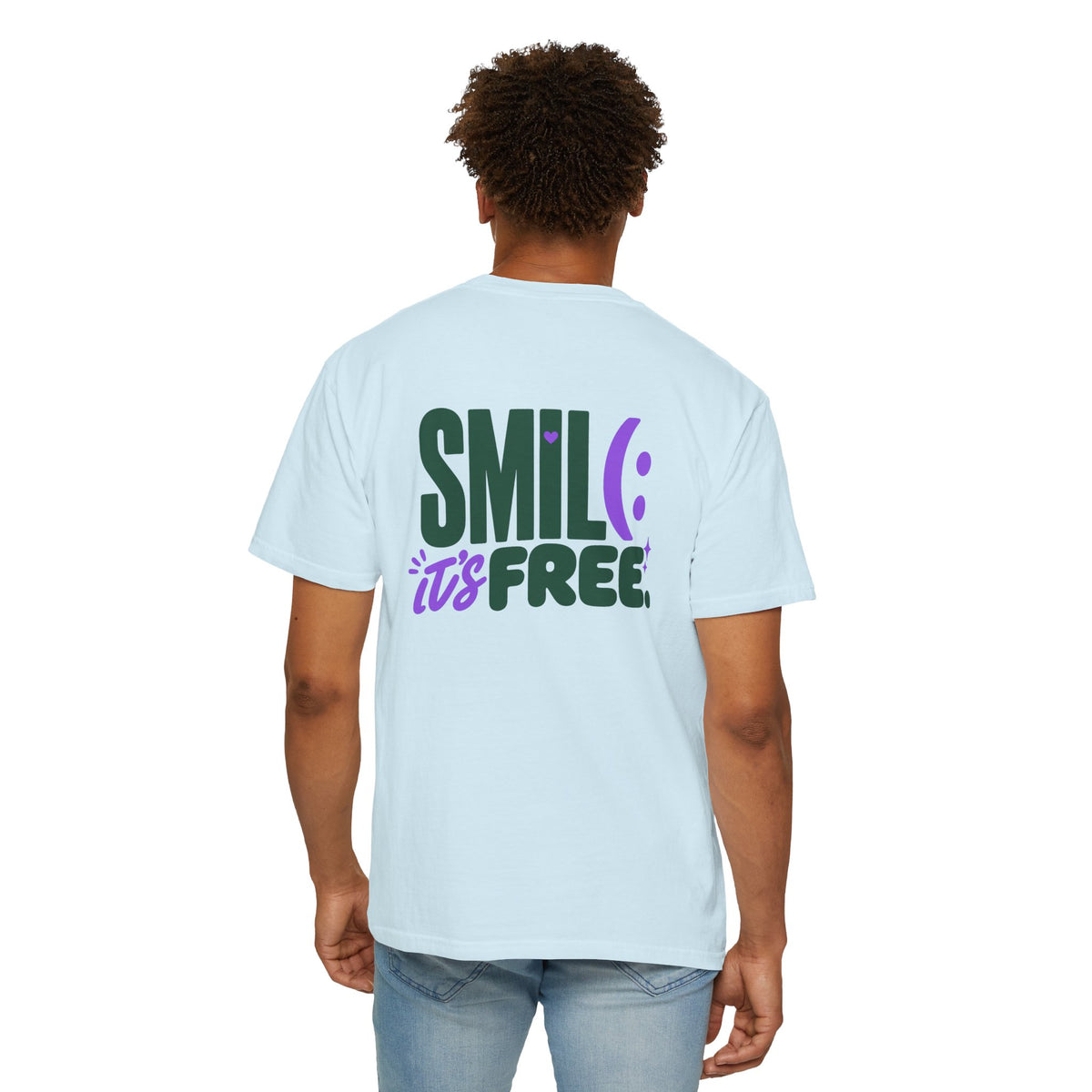 SMIL(: IT’S FREE. Green & Purple Front-and-Back Garment-Dyed Tee