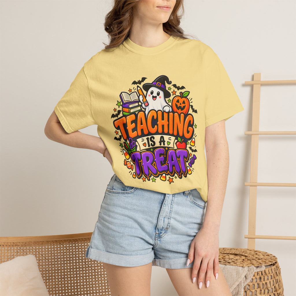 Teaching Is a Treat Halloween T-Shirt — Cute Ghost & Pumpkin Teacher Tee