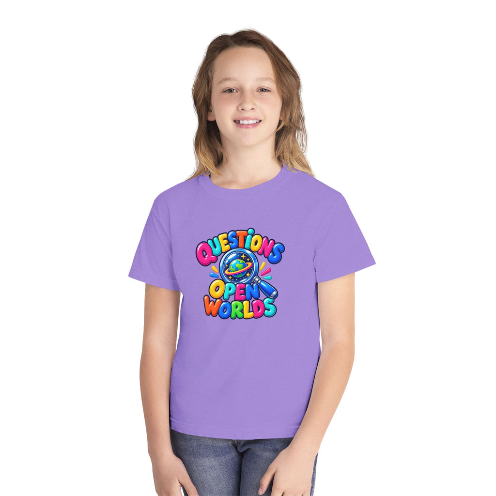 🌍 Questions Open Worlds Colorful Space Graphic Youth Tee