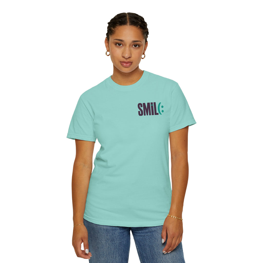 SMIL(: IT’S FREE. Front & Back Garment-Dyed Graphic Tee