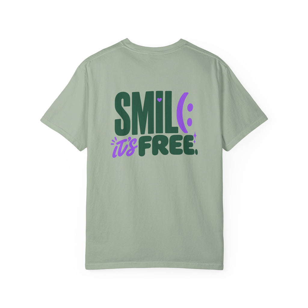 SMIL(: IT’S FREE. Green & Purple Front-and-Back Garment-Dyed Tee