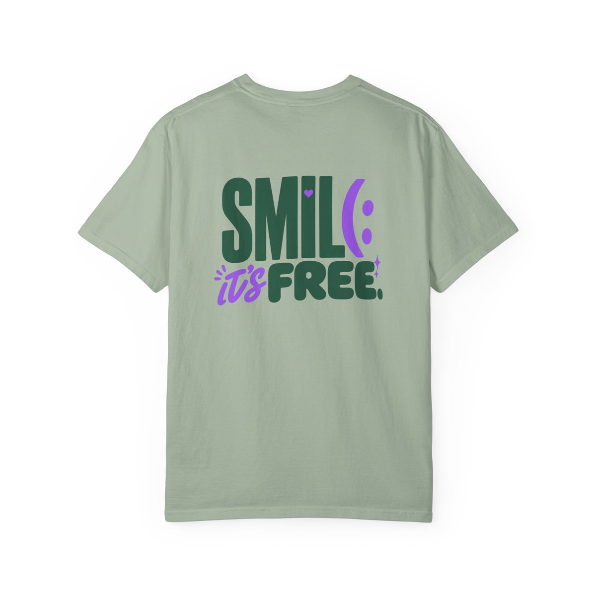 SMIL(: IT’S FREE. Green & Purple Front-and-Back Garment-Dyed Tee