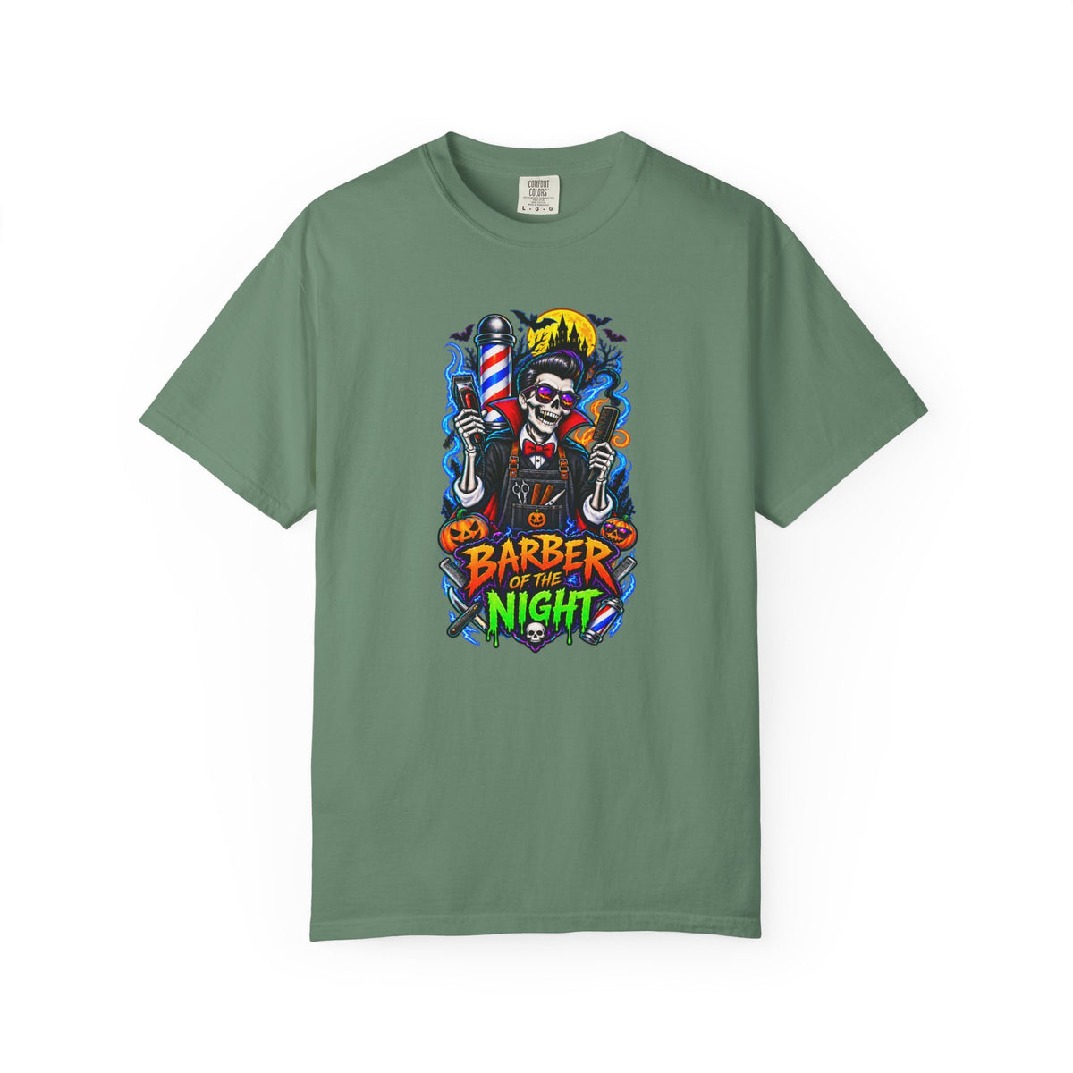 Barber of the Night Halloween Tee – Adult Unisex Barbershop Shirt