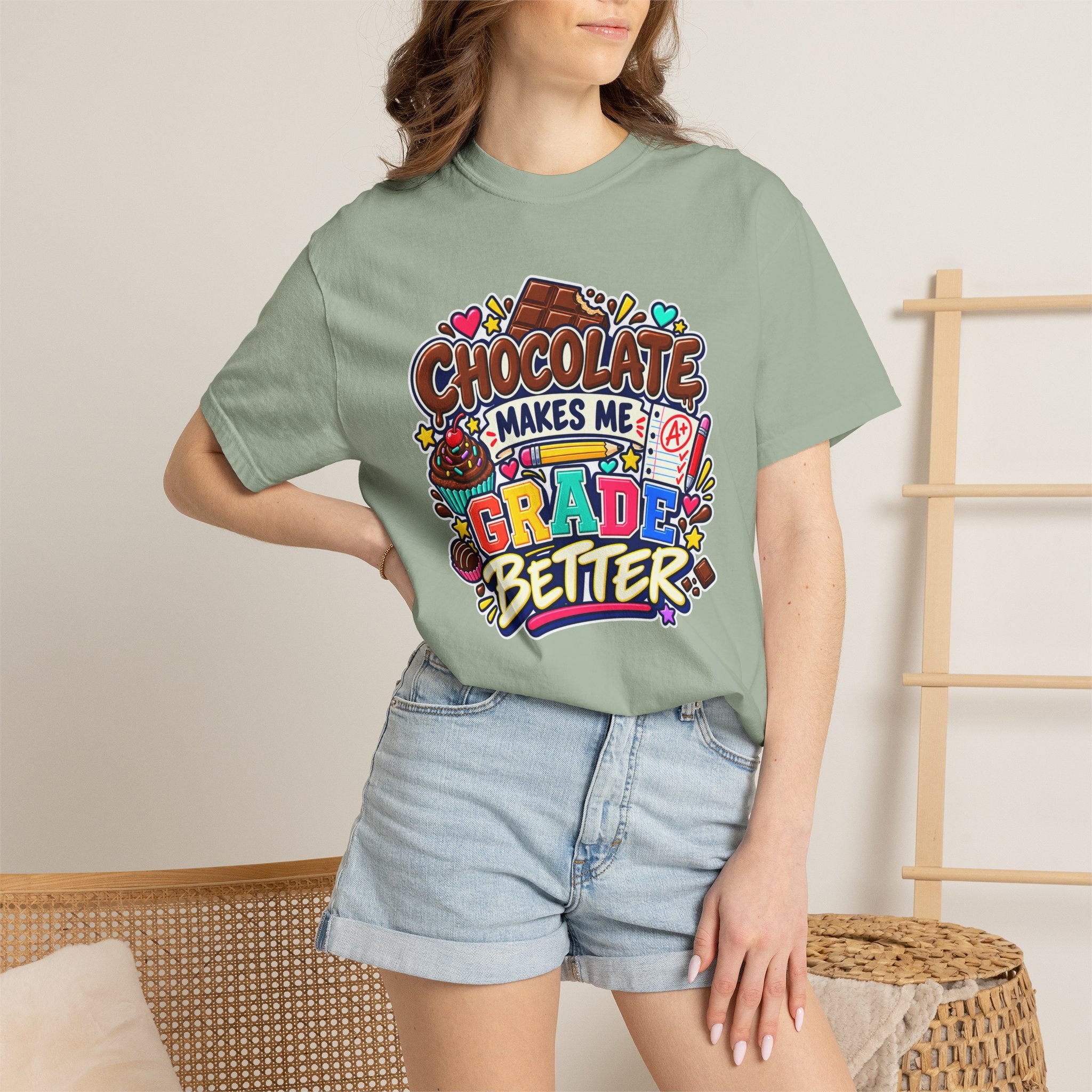 Chocolate Makes Me Grade Better Heavyweight Tee 🍫📚✏️