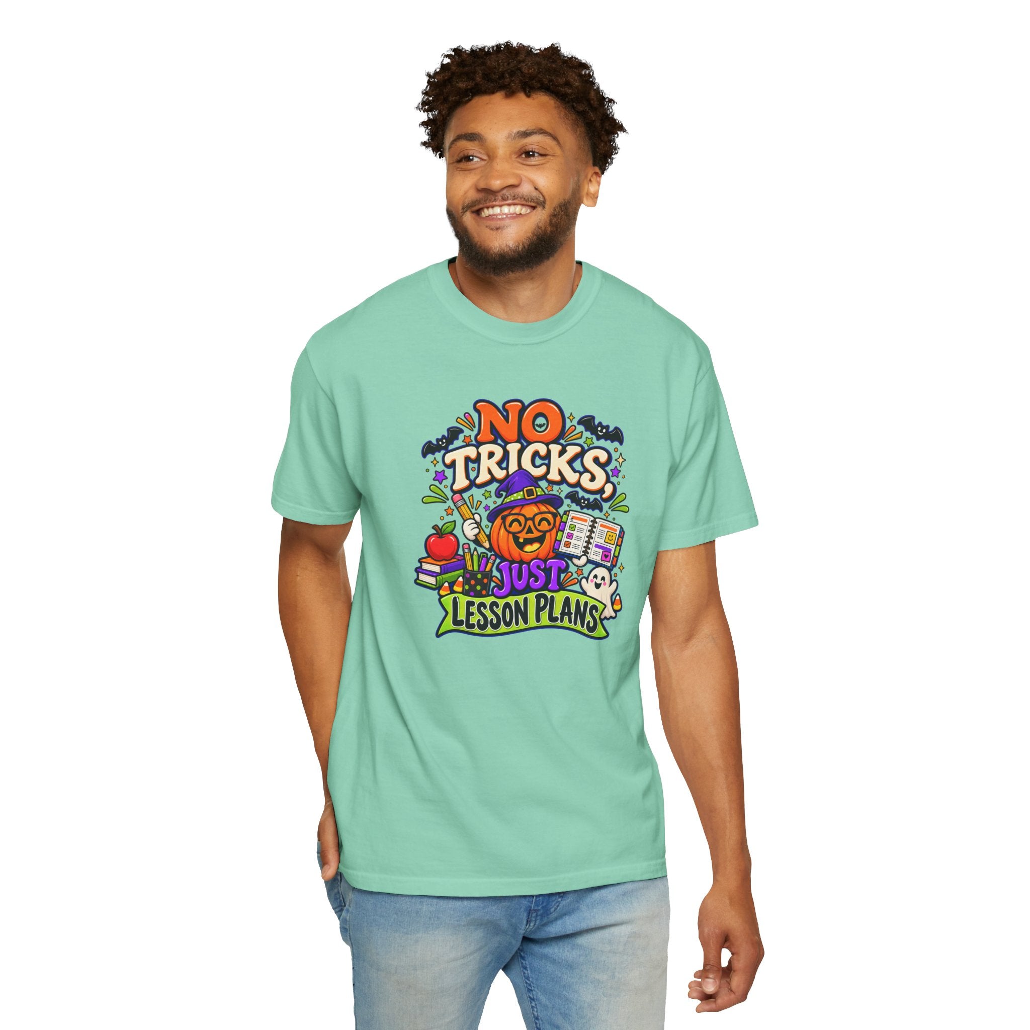 Halloween Teacher T-Shirt - "No Tricks, Just Lesson Plans"