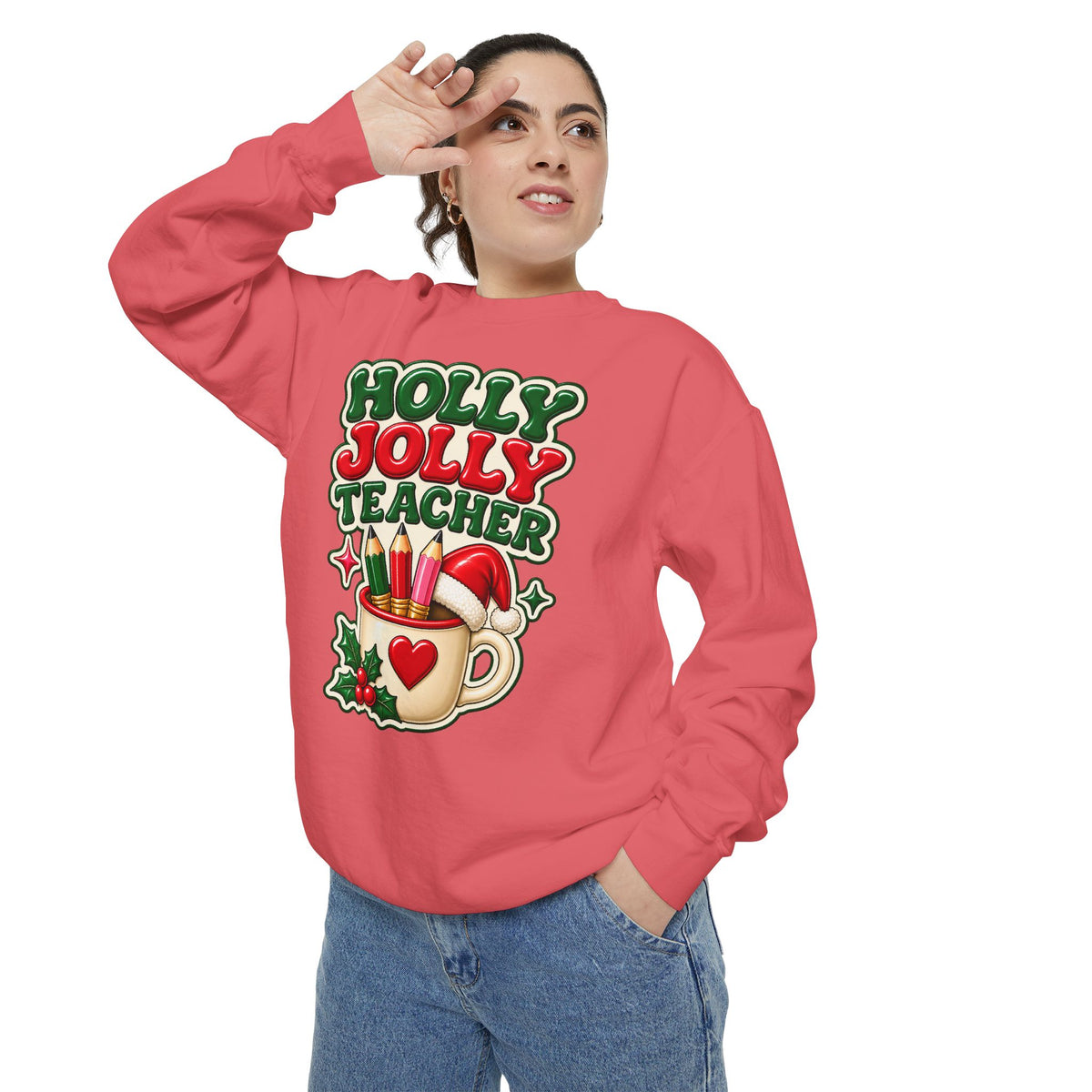 Holly Jolly Teacher Sweatshirt – Christmas Mug Holiday Teacher Gift