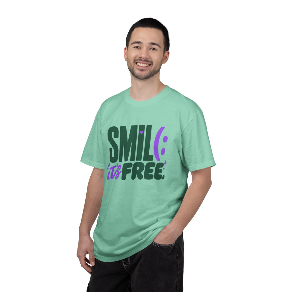 SMIL(: IT’S FREE. Forest Green & Purple Garment-Dyed Graphic Tee