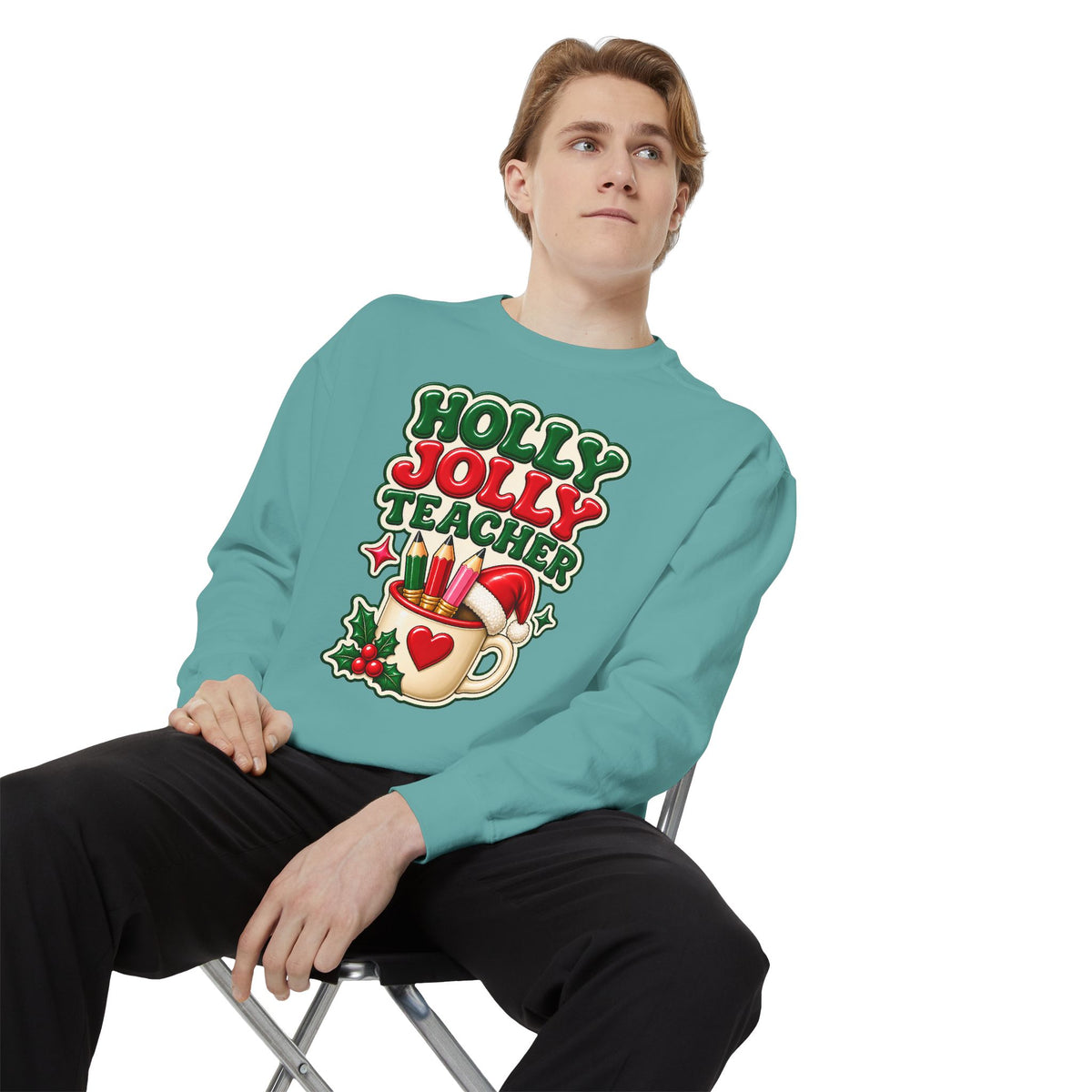 Holly Jolly Teacher Sweatshirt – Christmas Mug Holiday Teacher Gift