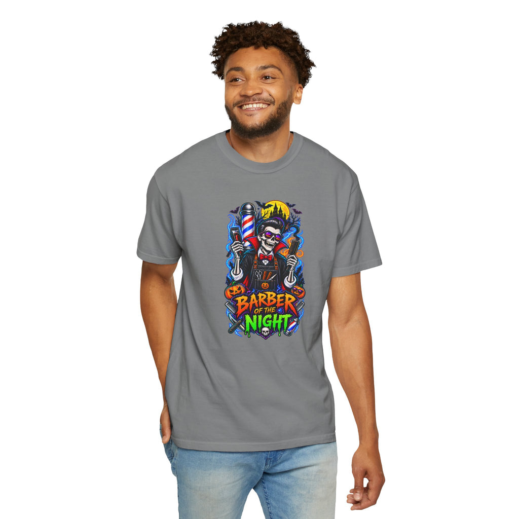 Barber of the Night Halloween Tee – Adult Unisex Barbershop Shirt