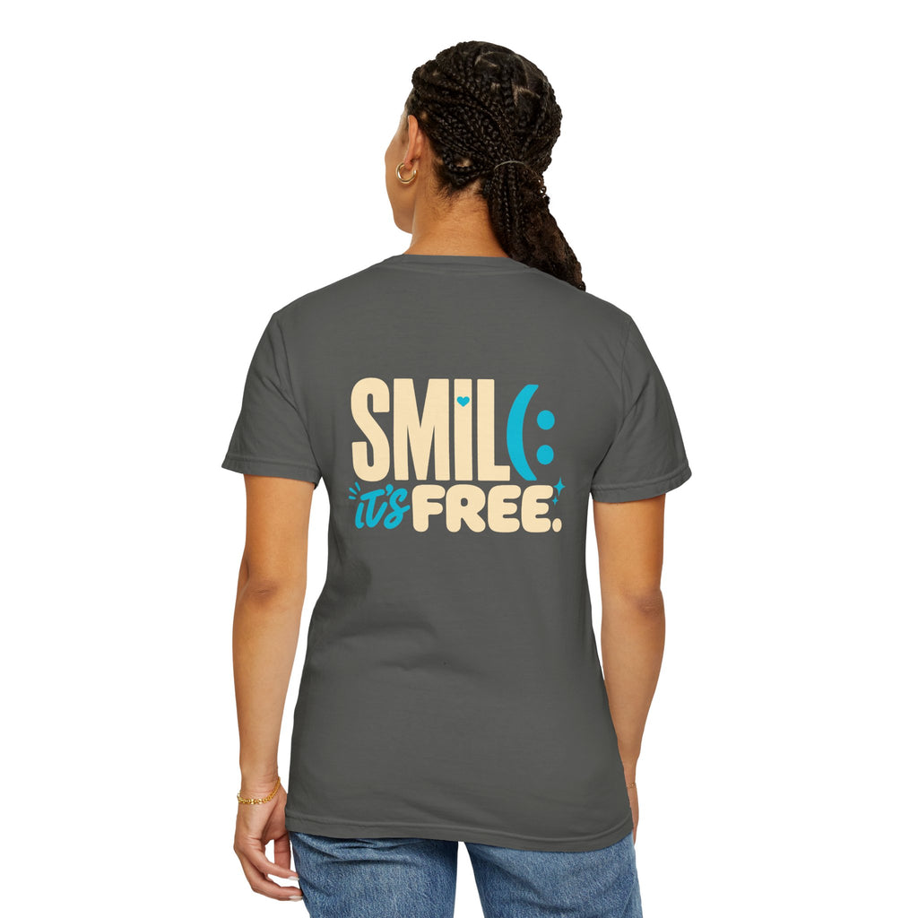 SMIL(: IT’S FREE. Charcoal & Plum Front-and-Back Tee