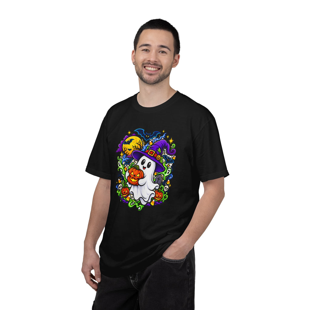 Unisex Halloween Ghost & Pumpkin Tee | Vibrant Spooky Adult Shirt