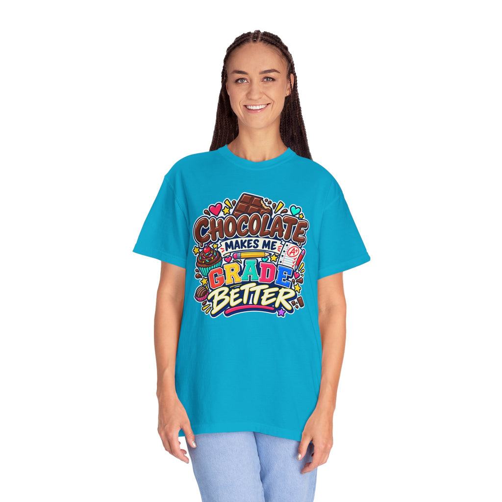 Chocolate Makes Me Grade Better Heavyweight Tee 🍫📚✏️