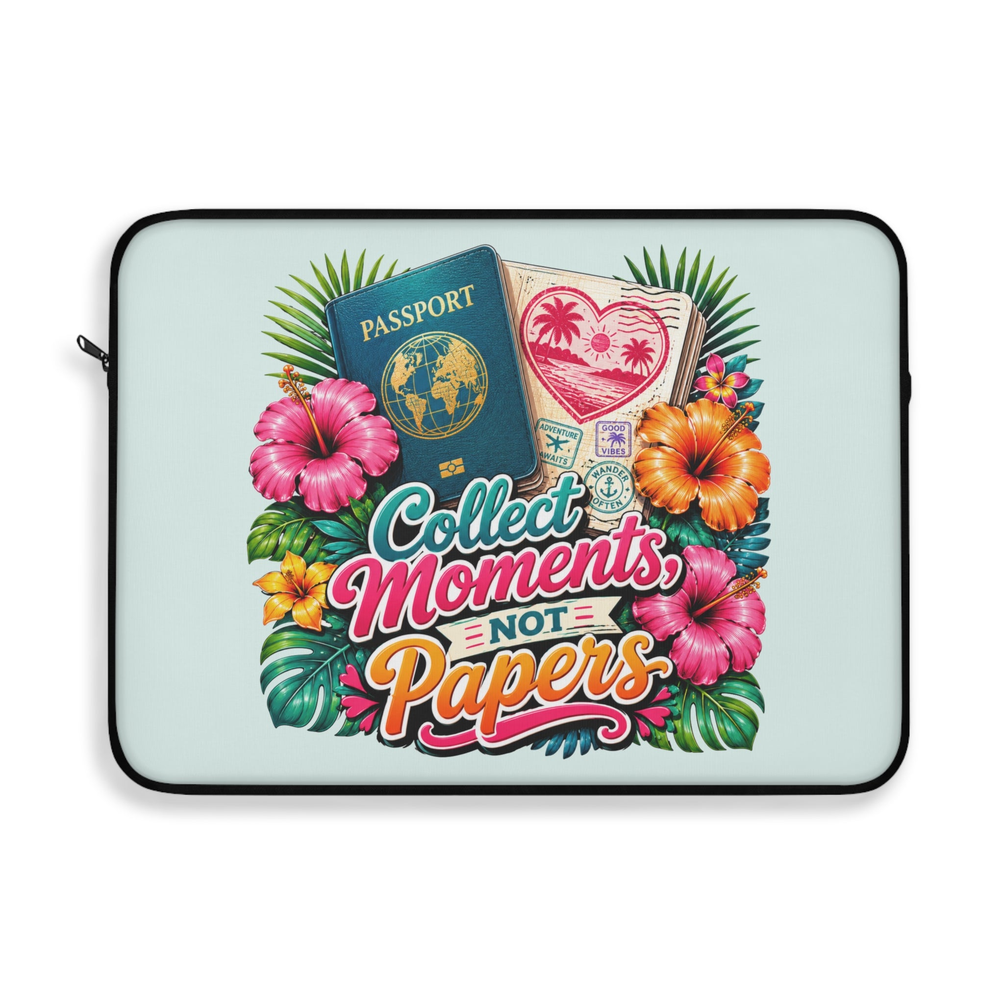 Collect Moments, Not Papers - Breezy Mint Laptop and iPad Sleeve