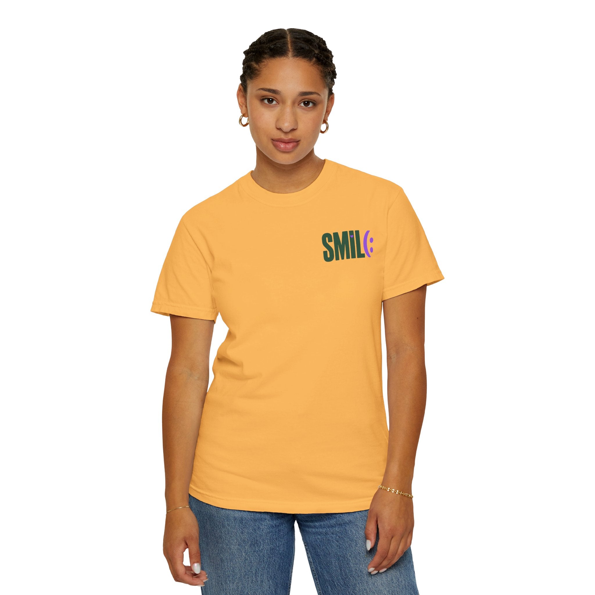 SMIL(: IT’S FREE. Green & Purple Front-and-Back Garment-Dyed Tee