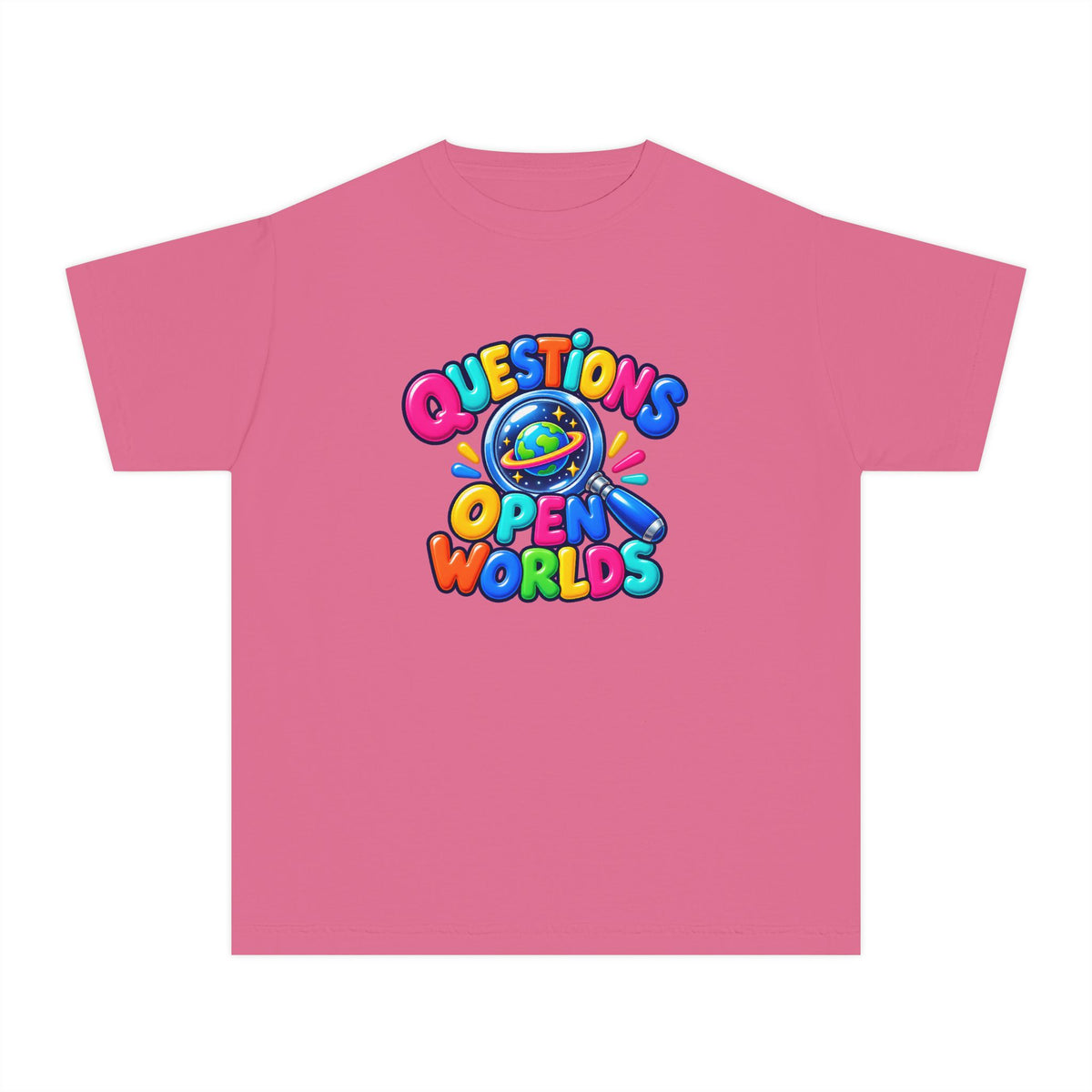 🌍 Questions Open Worlds Colorful Space Graphic Youth Tee