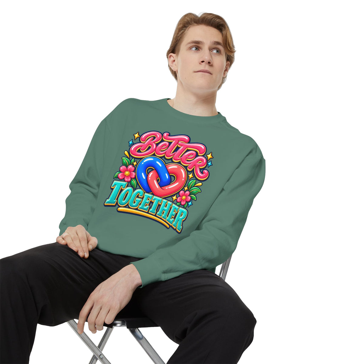 Better Together Heart Sweatshirt — Yellow & Aqua