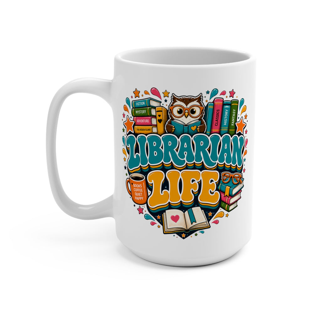 Librarian Life Mug - Colorful Book Lover Coffee Cup - Librarian Gift - Library Staff and Reading Teacher Present