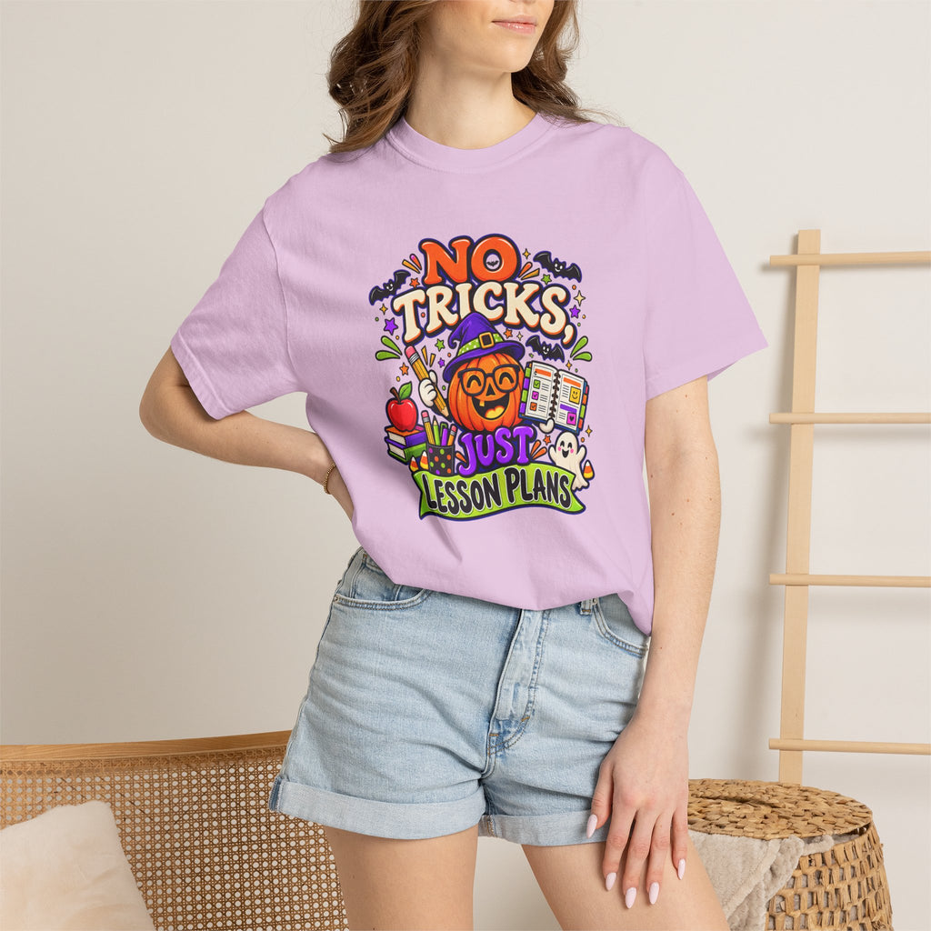 Halloween Teacher T-Shirt - "No Tricks, Just Lesson Plans"