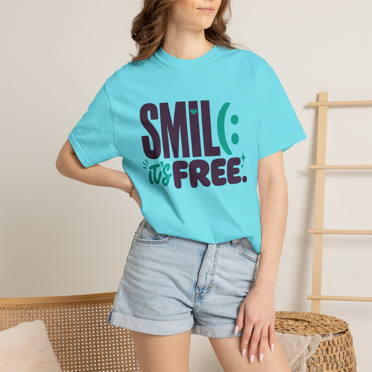 SMIL(: IT’S FREE. Plum & Teal Garment-Dyed Graphic Tee