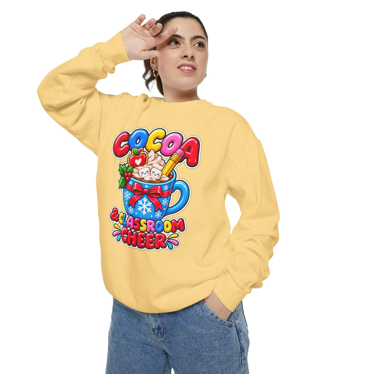 Cocoa and Classroom Cheer Christmas Sweatshirt ☕🍎❄️