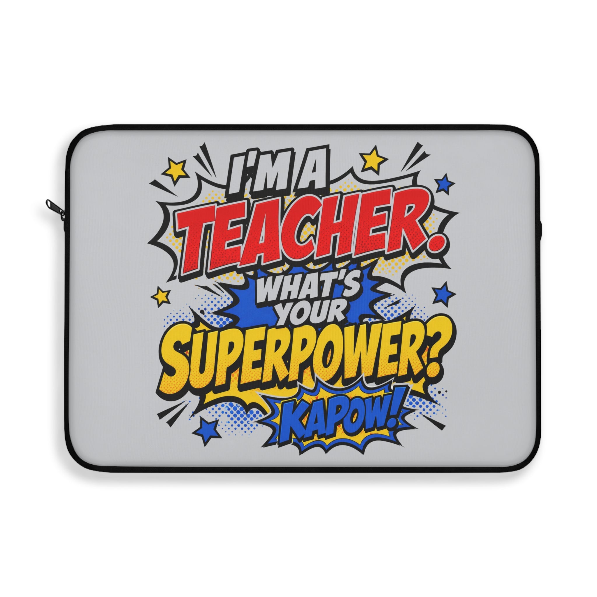 Teacher Superpower -  Vintage Newsprint Gray Laptop and iPad Sleeve