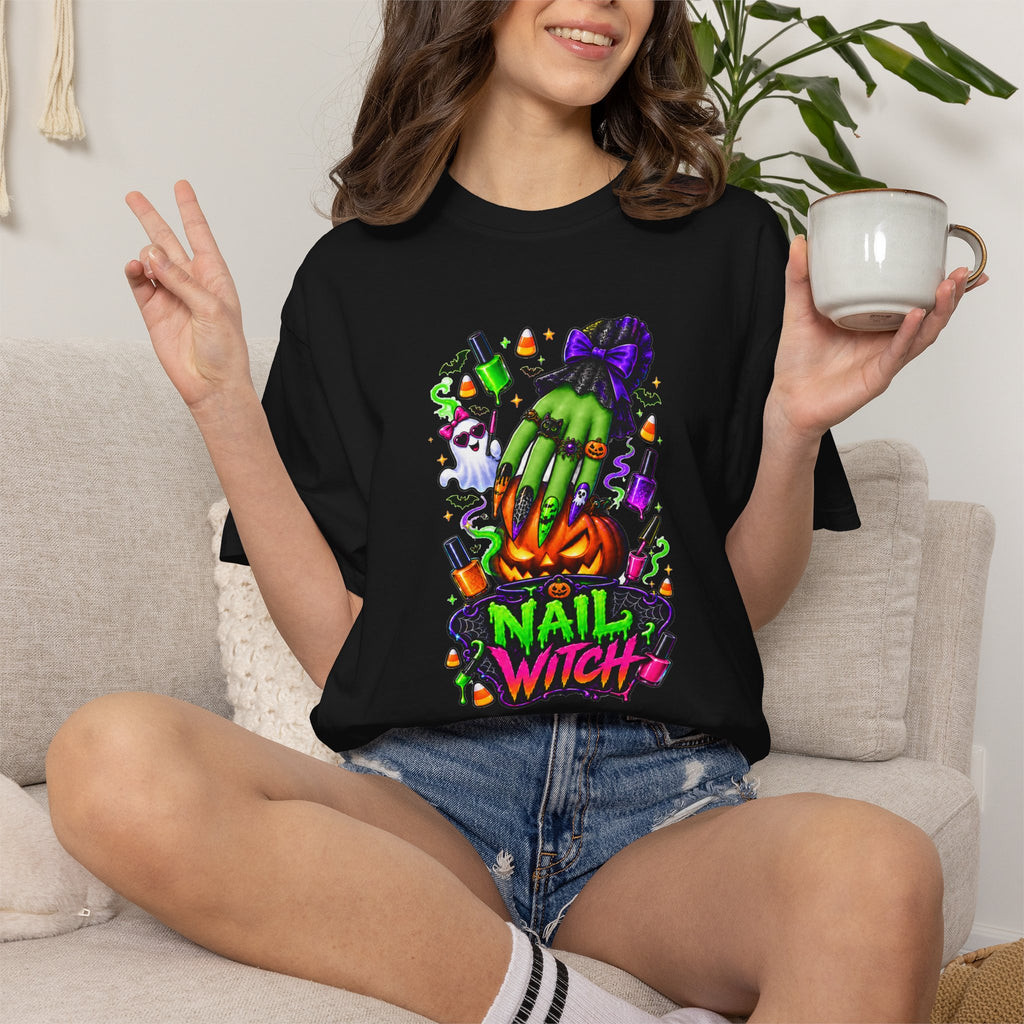 Nail Witch Halloween Tee – Adult Unisex Nail Tech & Beauty Salon Shirt