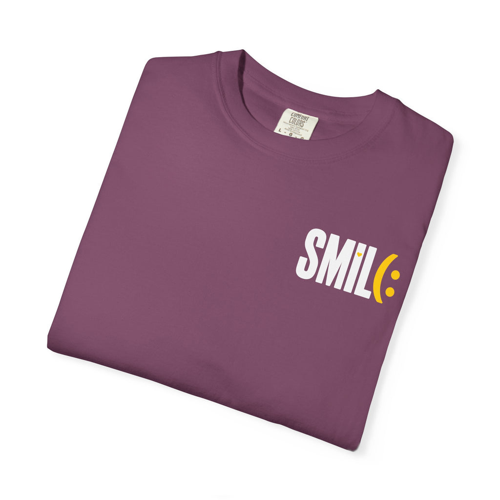 SMIL(: IT’S FREE. White & Yellow Front-and-Back Garment-Dyed Tee