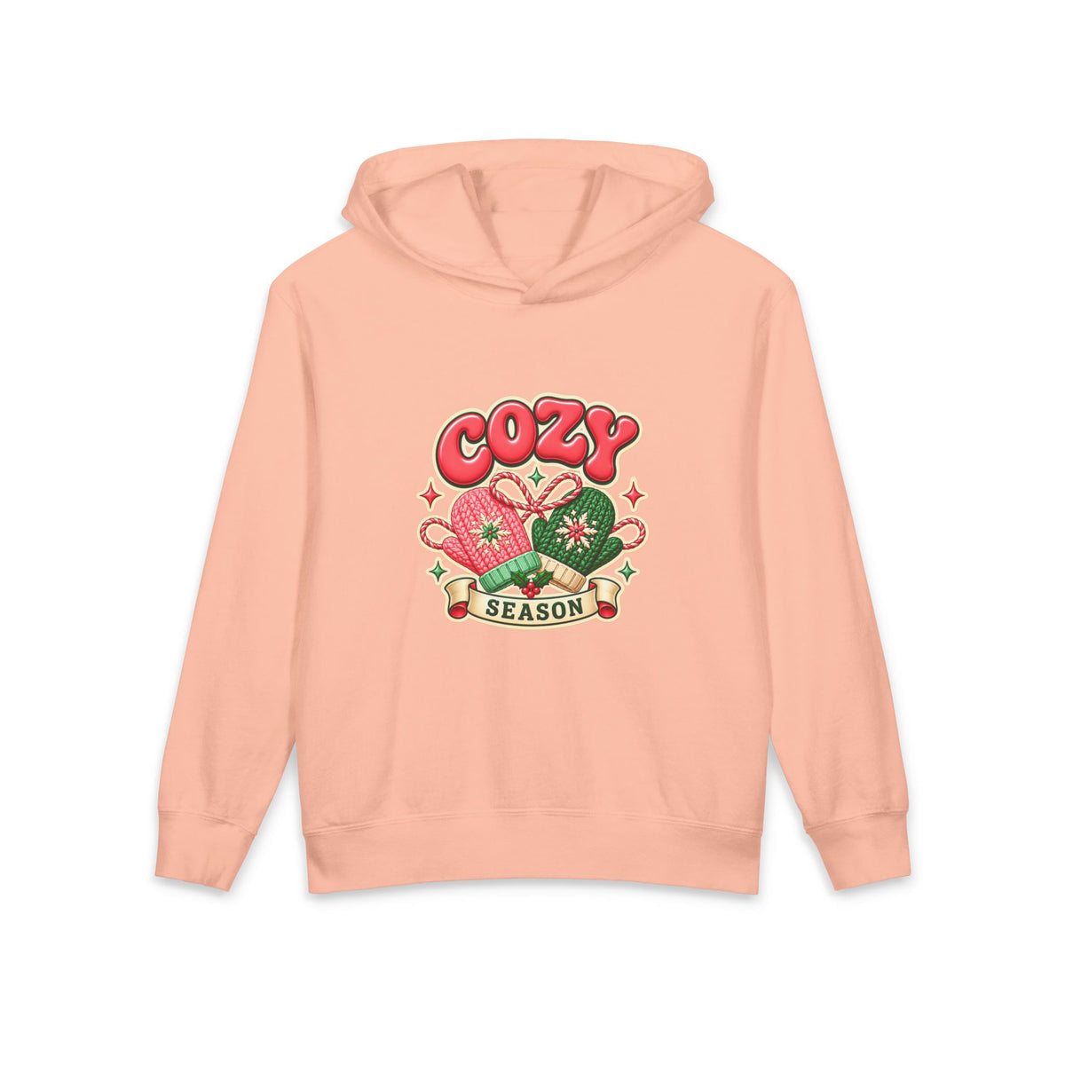 Cozy Season Youth Hoodie — Cute Mittens Christmas Pullover