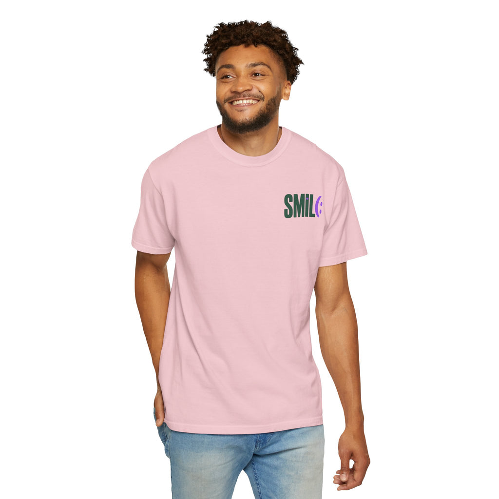SMIL(: IT’S FREE. Green & Purple Front-and-Back Garment-Dyed Tee