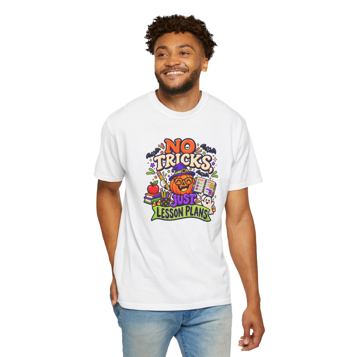 Halloween Teacher T-Shirt - "No Tricks, Just Lesson Plans"