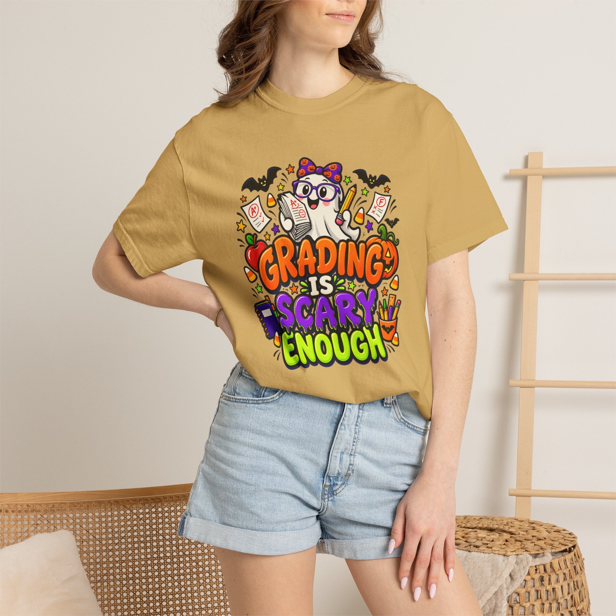 Grading Is Scary Enough T-Shirt — Halloween Teacher Funny Tee