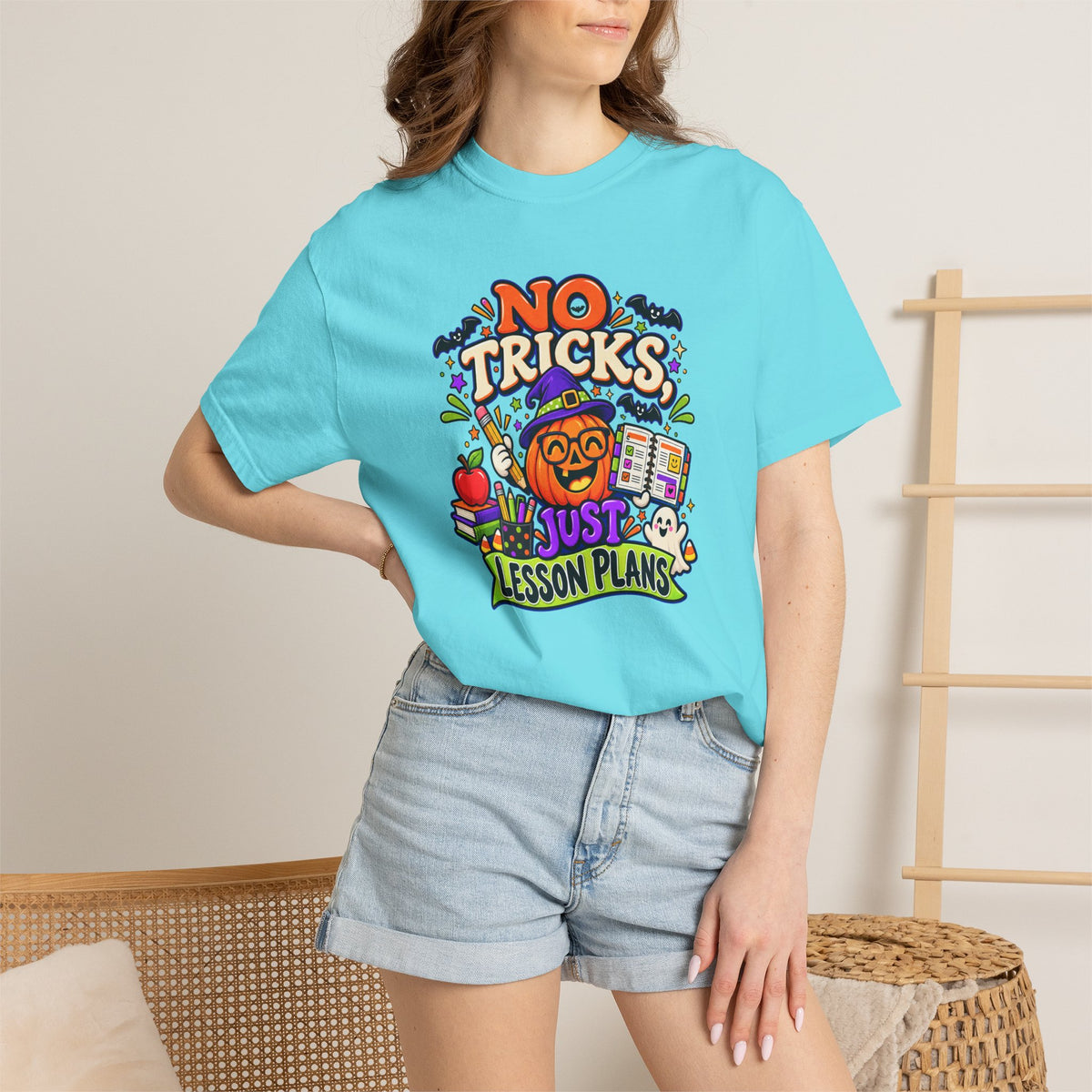 Halloween Teacher T-Shirt - "No Tricks, Just Lesson Plans"