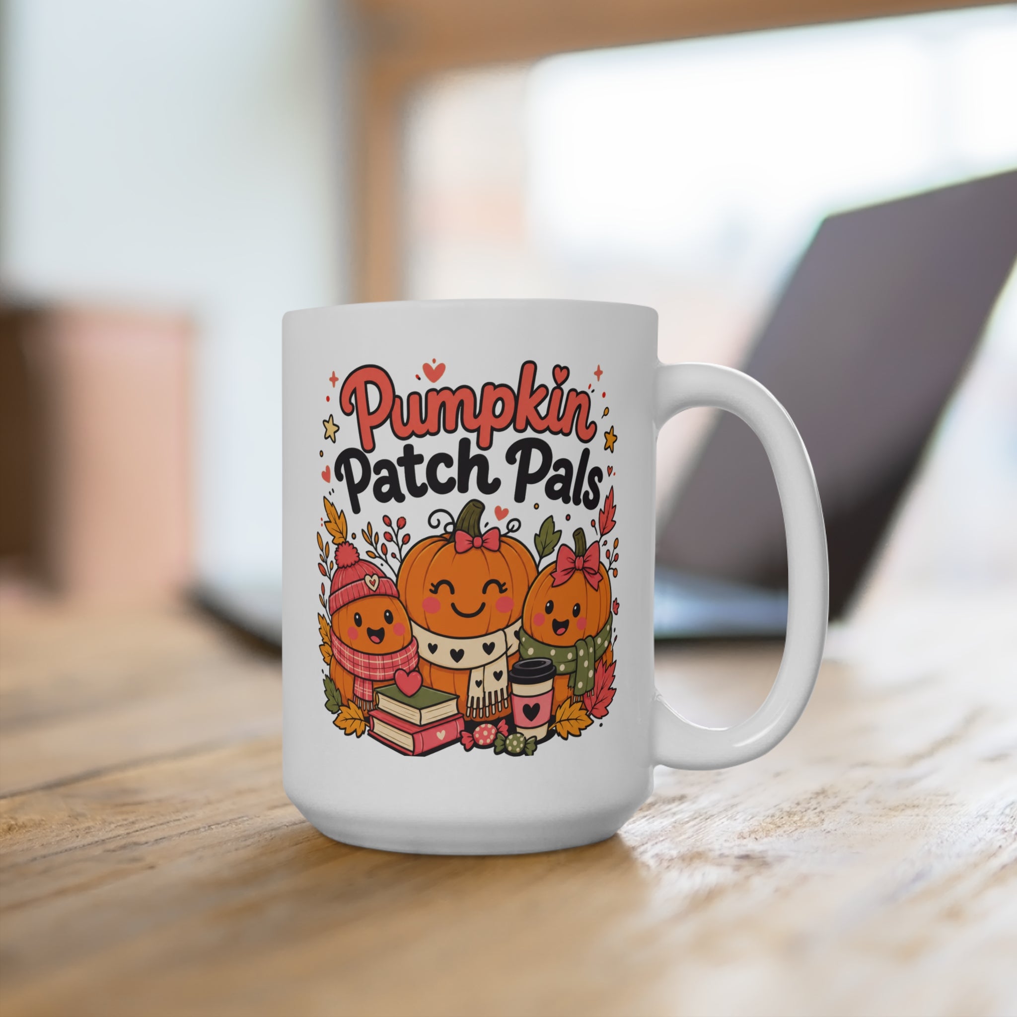 Pumpkin Patch Pals Mug - Cute Fall Coffee Cup - Autumn Gift for Pumpkin Lovers, Book Lovers, Students and Cozy Home Decor Fans