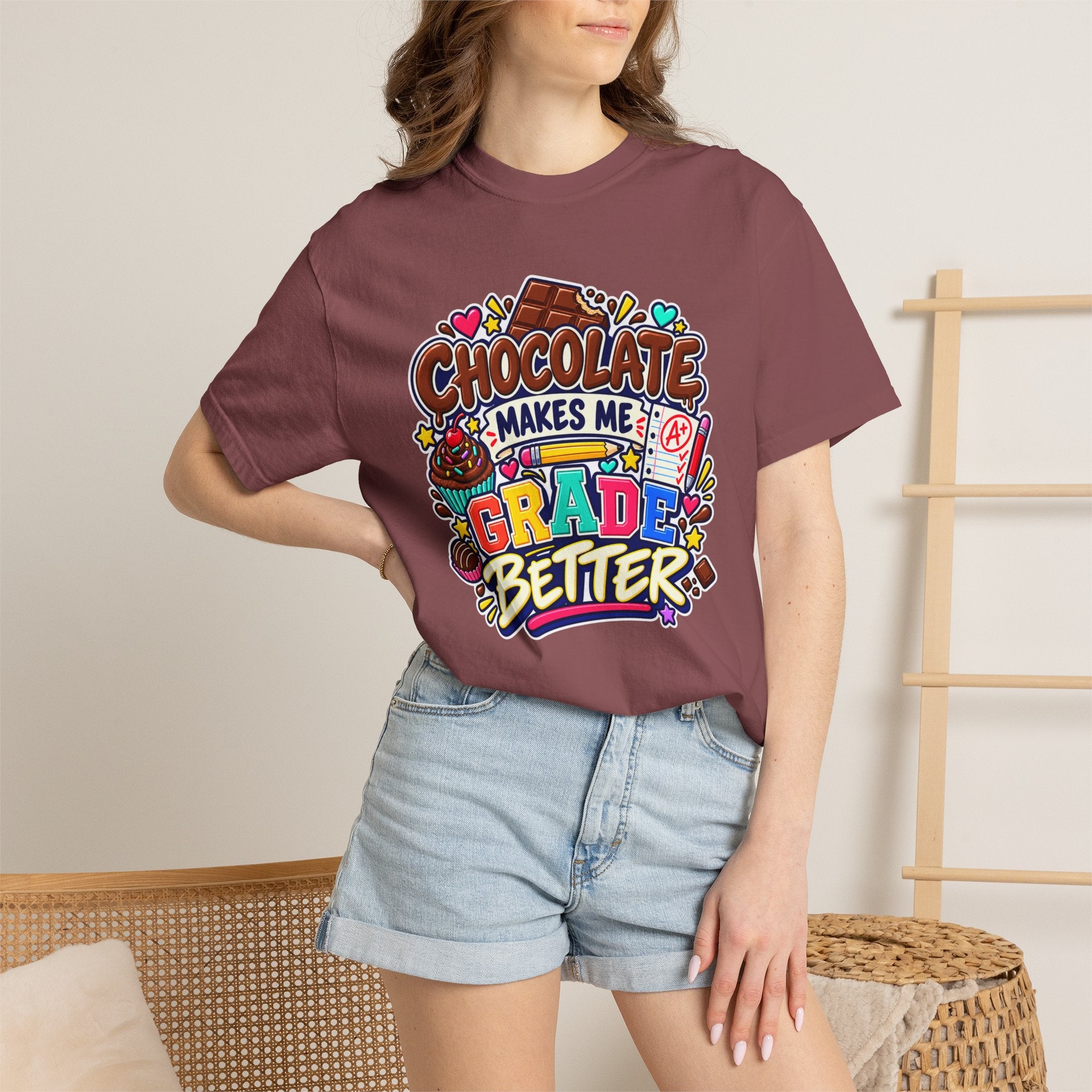 Chocolate Makes Me Grade Better Heavyweight Tee 🍫📚✏️