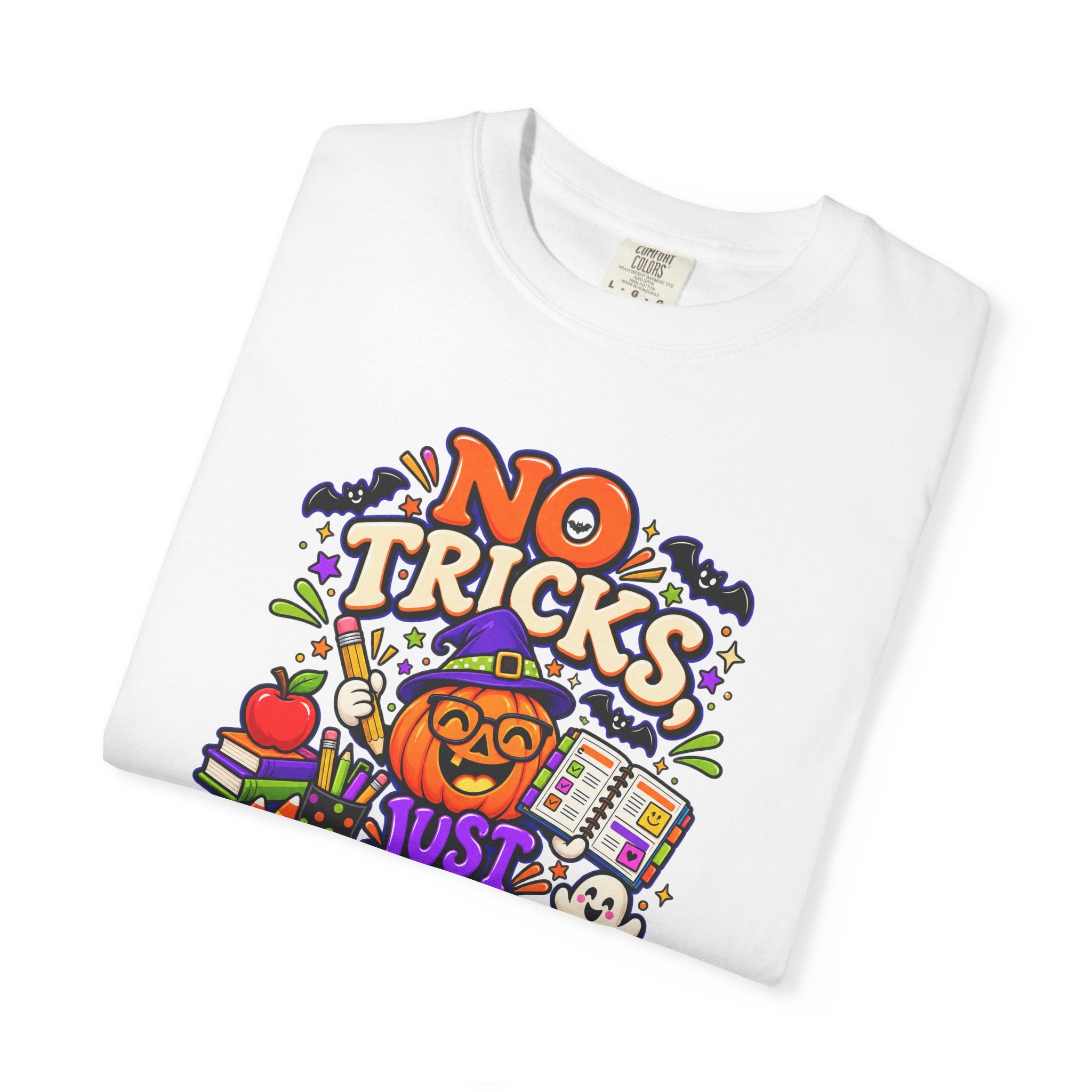 Halloween Teacher T-Shirt - "No Tricks, Just Lesson Plans"