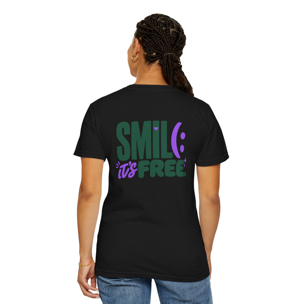 SMIL(: IT’S FREE. Green & Purple Front-and-Back Garment-Dyed Tee
