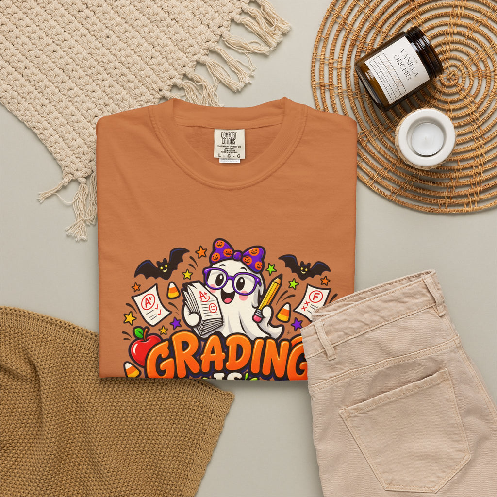 Grading Is Scary Enough T-Shirt — Halloween Teacher Funny Tee