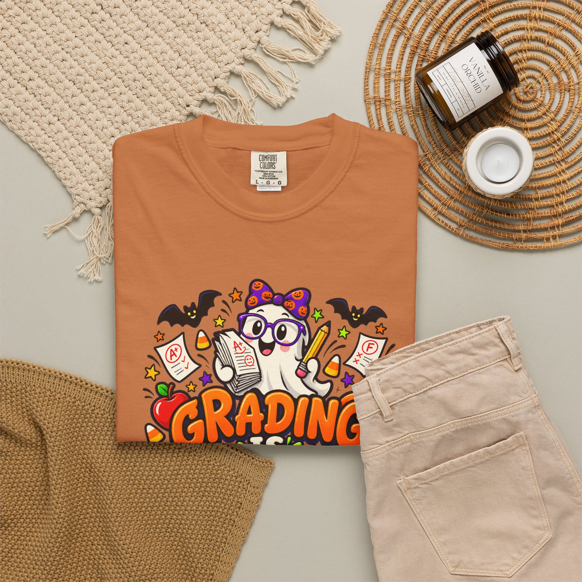 Grading Is Scary Enough T-Shirt — Halloween Teacher Funny Tee